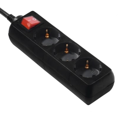 Power Strip x3, Switch, Black, 5m