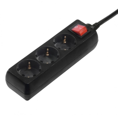 Power Strip x3, Switch, Black, 1.4m