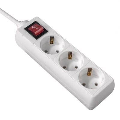Power Strip x3, Switch, White, 3m