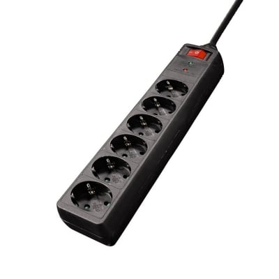 Surge protection, Power Strip x6, Switch, Black, 1.4m