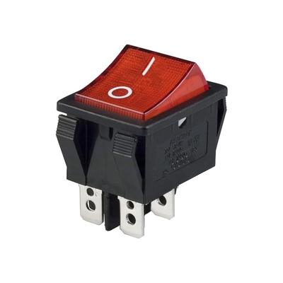 Illuminated Rocker Switch 34x26 mm, 4P, 2x ON-OFF, 15A/250VAC, RED