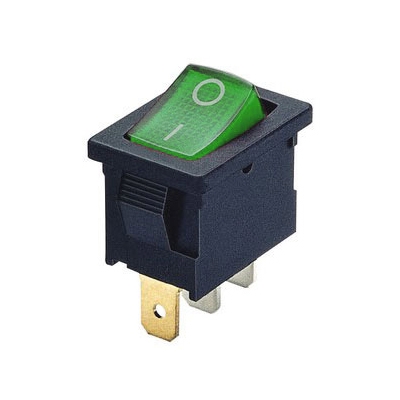 Illuminated Rocker Switch 19x13 mm, 3P ON-OFF, 6A/250VAC, GREEN