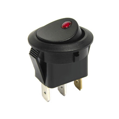 Illuminated Rocker Switch OD:20 mm, 3P ON-OFF, 20A/12VDC, RED DOT