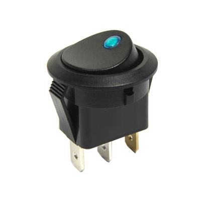 Illuminated Rocker Switch OD:20 mm, 3P ON-OFF, 20A/12VDC, GREEN DOT