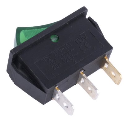 Illuminated Rocker Switch 31x11 mm, 3P ON-OFF, 15A/250VAC, GREEN
