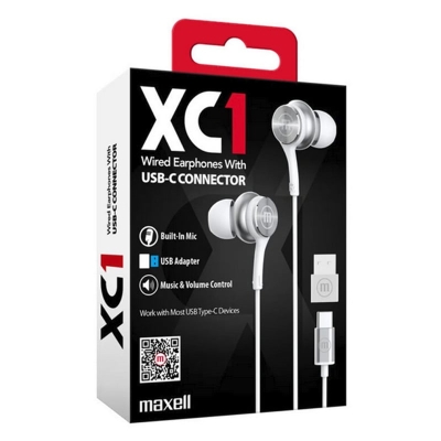 Earphones Maxell EB-XC1 Type-C + USB-A Adapter, Mic, 348532, White