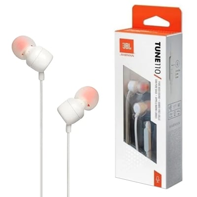 Earphones JBL “Tune 110“, White, MP3+Mic, T110-Wht