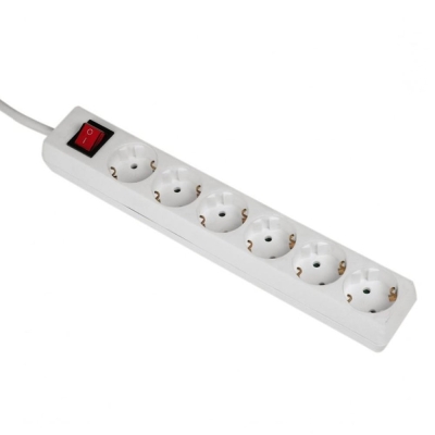 Power Strip x6, Switch, White, 5m