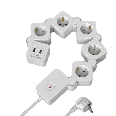 HAMA Chain PowerStrip x5+2xUSB 1.4m White, 223190