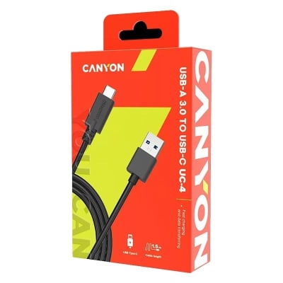 Mobile Devices Cable USB 3.0 Type-C - A. M-M CANYON, 1.5m, CNE-USBC4Black