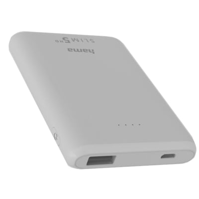 HAMA PowerBank “SLIM“ 5V 1A, 5.000mAh, White, 201667