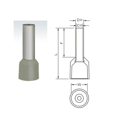 Cable End Terminal 2.50x8 mm (E-2508), GREY