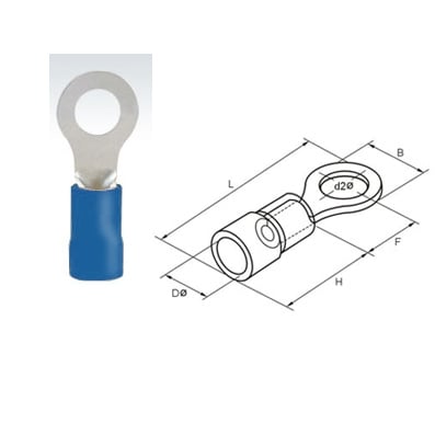 Insulated Ring Terminal, OD:3.7 mm (RV2-3.7), BLUE