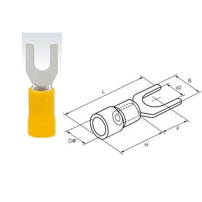 Insulated Spade Terminal, OD:8.0 mm (SV5.5-8), YELLOW