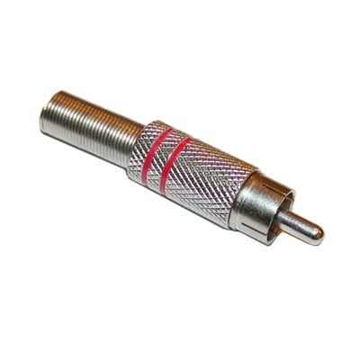 RCA male, cable type, METAL (10.5x19 mm), RED