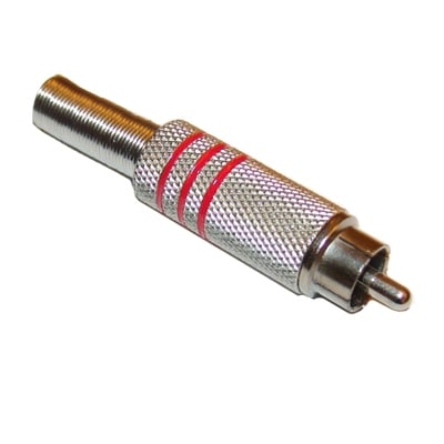 RCA male, cable type, METAL (12x27 mm), RED