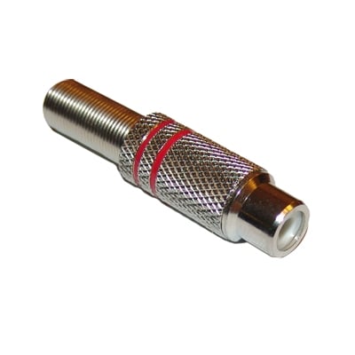 RCA female, cable type, METAL (10.5x19 mm), RED