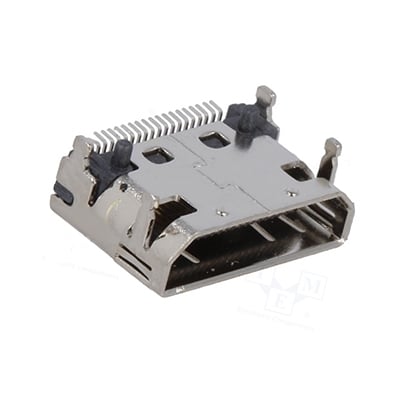 Connector mini HDMI 19P, female, angled 90°, SMT