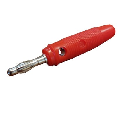 Banana PLUG 4 mm, male, cable type, hole, 10A, RED