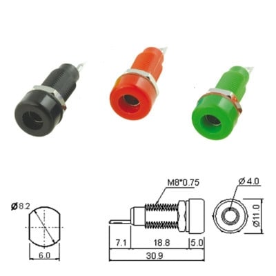 Banana Socket 4 mm, panel type, 10A, GREEN
