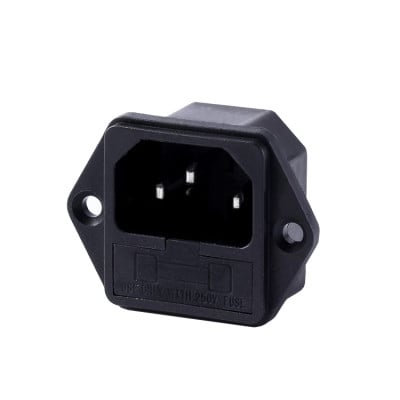 Power AC Connector, 3P male, panel type (IEC60320 C14), fused, 5x20 mm