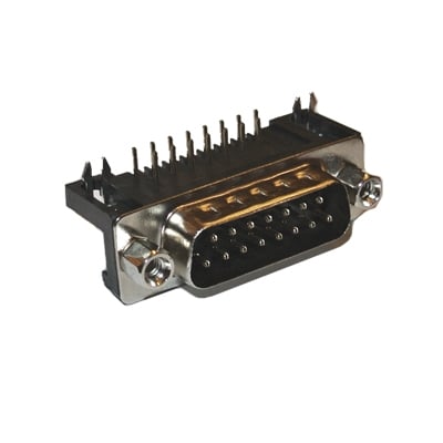 D-SUB 15P, male, PCB type, angled 90°