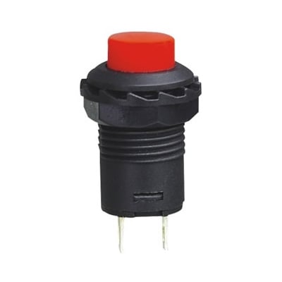 Push Button Switch M12, OD:15.5 mm, OFF-(ON), SPST, 1A/250VAC, RED