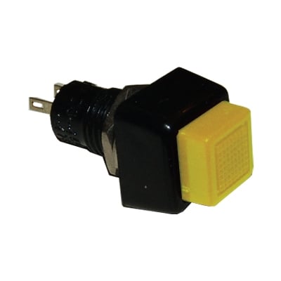 Push Button Switch M10, 15x15 mm, OFF-(ON), SPST, 1A/250VAC, YELLOW