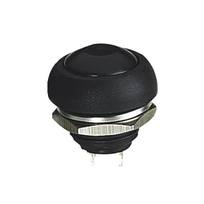 Push Button Switch M12, OD:18 mm, OFF-(ON), SPST, 1A/250VAC, dome, BLACK