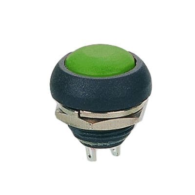 Push Button Switch M12, OD:18 mm, OFF-(ON), SPST, 1A/250VAC, dome, GREEN