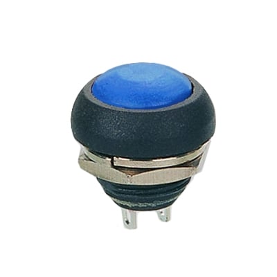 Push Button Switch M12, OD:18 mm, OFF-(ON), SPST, 1A/250VAC, dome, BLUE