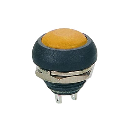 Push Button Switch M12, OD:18 mm, OFF-(ON), SPST, 1A/250VAC, dome, YELLOW