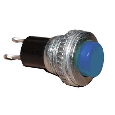 Push Button Switch M10, OD:12 mm, OFF-(ON), SPST, 0.5A/250VAC, BLUE