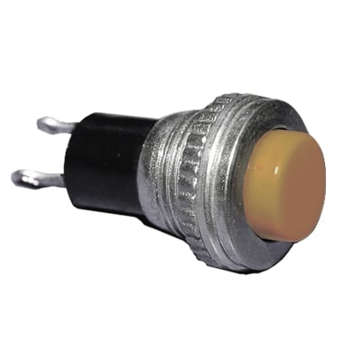 Push Button Switch M10, OD:12 mm, OFF-(ON), SPST, 0.5A/250VAC, YELLOW