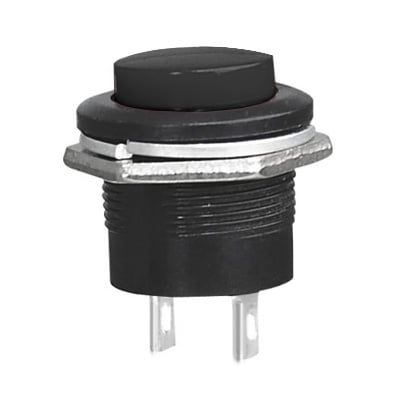 Push Button Switch M16, OD:19 mm, OFF-(ON), SPST, 3A/250VAC, BLACK