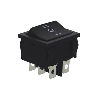 Rocker Switch 19x22 mm, 6P, 2x ON-OFF-ON, 6A/250VAC