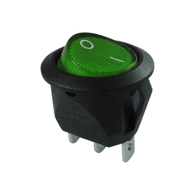 Illuminated Rocker Switch OD:20 mm, 3P ON-OFF, 6A/250VAC, NEON GREEN
