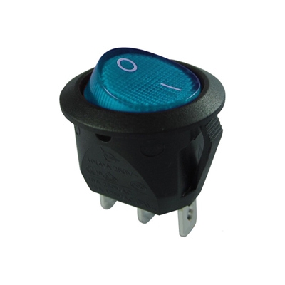 Illuminated Rocker Switch OD:20 mm, 3P ON-OFF, 16A/12VDC, BLUE