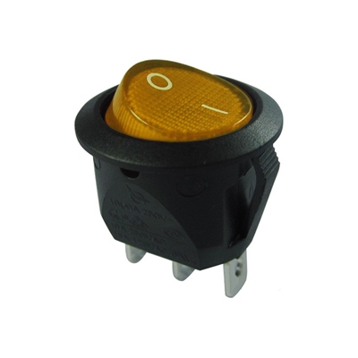 Illuminated Rocker Switch OD:20 mm, 3P ON-OFF, 6A/250VAC, YELLOW