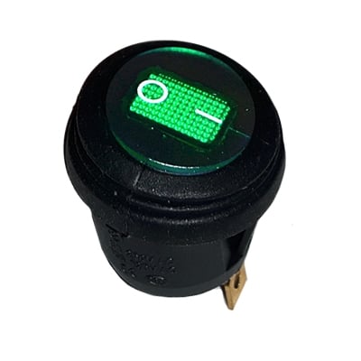 Illuminated Waterproof Rocker Switch OD:20 mm, 3P ON-OFF, 6A/250VAC, GREEN