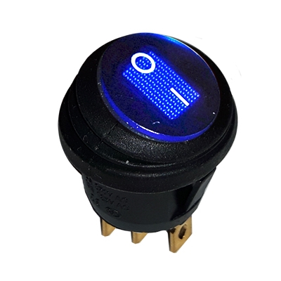 Illuminated Waterproof Rocker Switch OD:20 mm, 3P ON-OFF, 6A/250VAC, BLUE