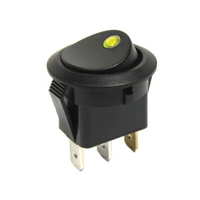 Illuminated Rocker Switch OD:20 mm, 3P ON-OFF, 6A/250VAC, YELLOW DOT