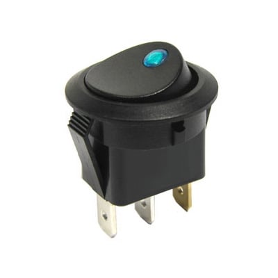 Illuminated Rocker Switch OD:20 mm, 3P ON-OFF, 6A/250VAC, BLUE DOT