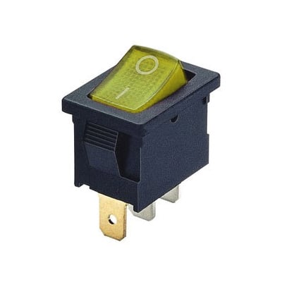 Illuminated Rocker Switch 19x13 mm, 3P ON-OFF, 6A/250VAC, YELLOW