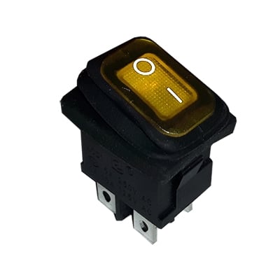 Illuminated Waterproof Rocker Switch 19x13 mm, 4P ON-OFF, 6A/250VAC, YELLOW