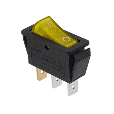 Illuminated Rocker Switch 28x11 mm, 3P ON-OFF, 15A/250VAC, YELLOW