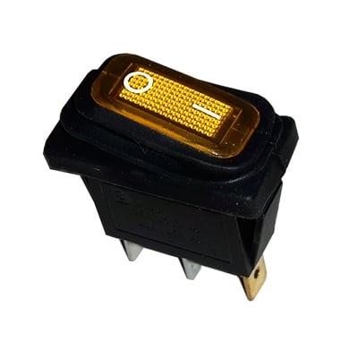 Illuminated Waterproof Rocker Switch 28x11 mm, 3P ON-OFF, 15A/250VAC, YELLOW