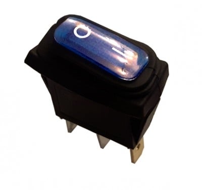 Illuminated Waterproof Rocker Switch 28x11 mm, 3P ON-OFF, 15A/250VAC, BLUE