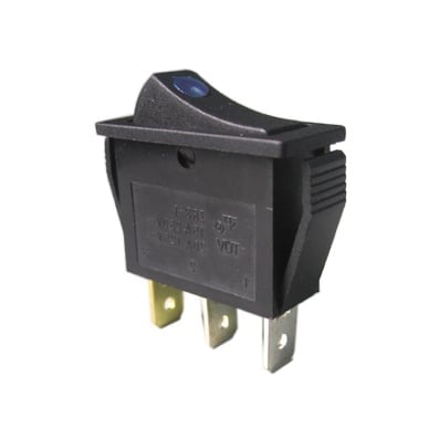 Illuminated Rocker Switch 28x11 mm, 3P ON-OFF, 35A/12VDC, LED BLUE DOT