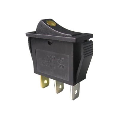Illuminated Rocker Switch 28x11 mm, 3P ON-OFF, 35A/12VDC, YELLOW DOT